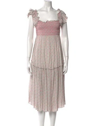 Pre-owned Loveshackfancy Floral Print Midi Length Dress W/ Tags In Neutrals