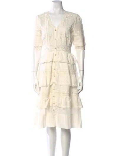 Pre-owned Loveshackfancy Floral Print Midi Length Dress W/ Tags In Neutrals/white
