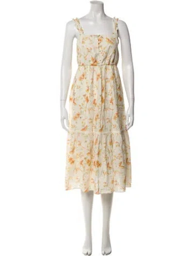Pre-owned Loveshackfancy Floral Print Midi Length Dress W/ Tags In Orange