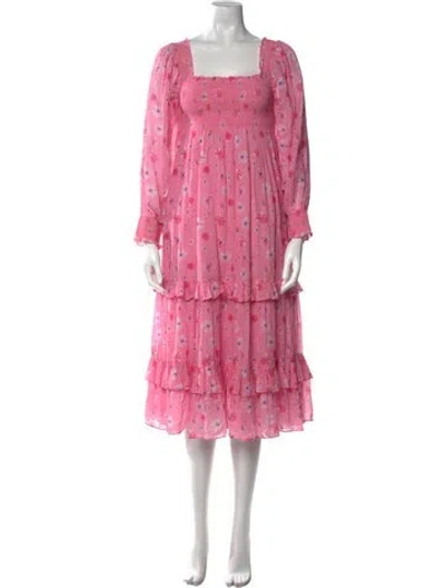 Pre-owned Loveshackfancy Floral Print Midi Length Dress W/ Tags In Pink