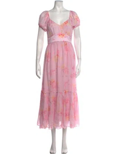 Pre-owned Loveshackfancy Floral Print Midi Length Dress W/ Tags In Pink