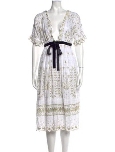 Pre-owned Loveshackfancy Floral Print Midi Length Dress W/ Tags In White