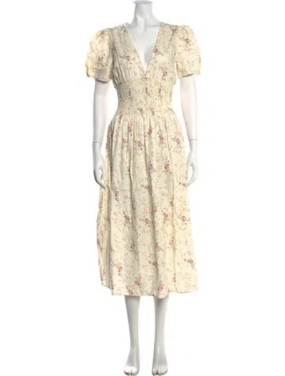 Pre-owned Loveshackfancy Floral Print Midi Length Dress W/ Tags In Yellow