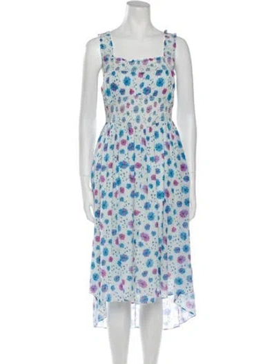 Pre-owned Loveshackfancy Floral Print Midi Length Dress In White