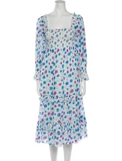 Pre-owned Loveshackfancy Floral Print Midi Length Dress In White