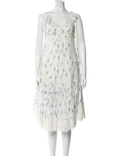 Pre-owned Loveshackfancy Floral Print Midi Length Dress In White