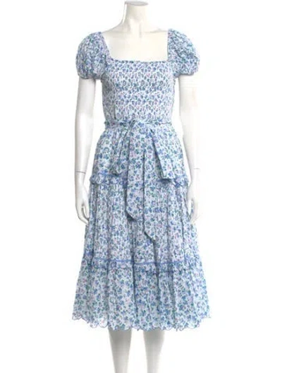 Pre-owned Loveshackfancy Floral Print Midi Length Dress In White