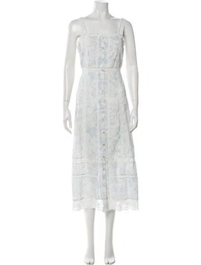 Pre-owned Loveshackfancy Floral Print Midi Length Dress In White