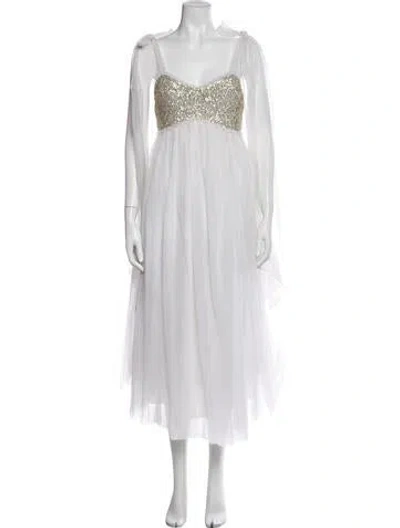 Pre-owned Loveshackfancy Floral Print Midi Length Dress In White