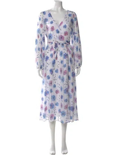 Pre-owned Loveshackfancy Floral Print Midi Length Dress In White