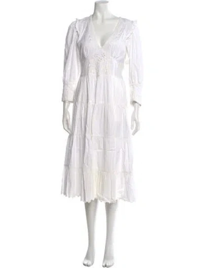 Pre-owned Loveshackfancy Floral Print Midi Length Dress In White