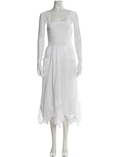 Pre-owned Loveshackfancy Floral Print Midi Length Dress In White