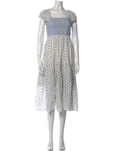Pre-owned Loveshackfancy Floral Print Midi Length Dress In White