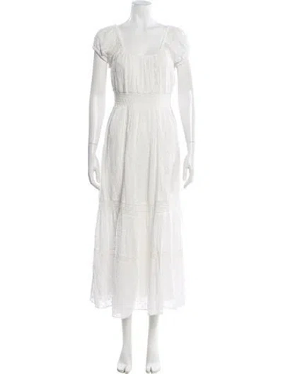 Pre-owned Loveshackfancy Floral Print Midi Length Dress In White