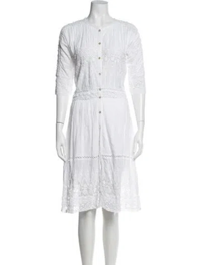 Pre-owned Loveshackfancy Floral Print Midi Length Dress In White