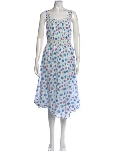 Pre-owned Loveshackfancy Floral Print Midi Length Dress In White