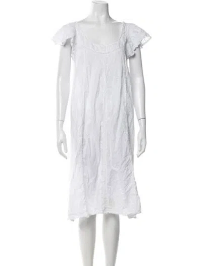 Pre-owned Loveshackfancy Floral Print Midi Length Dress In White