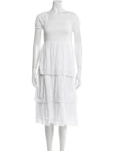 Pre-owned Loveshackfancy Floral Print Midi Length Dress In White
