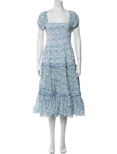 Pre-owned Loveshackfancy Floral Print Midi Length Dress In White