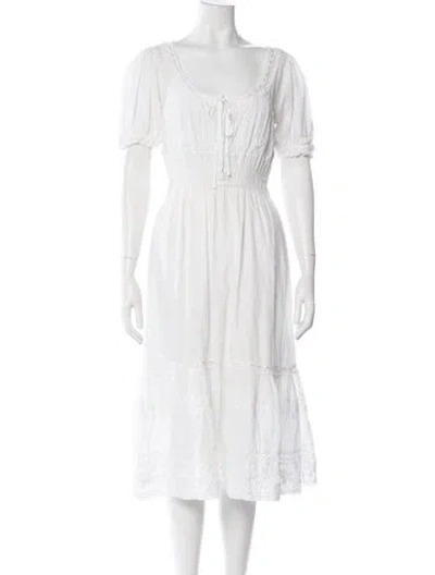 Pre-owned Loveshackfancy Floral Print Midi Length Dress In White
