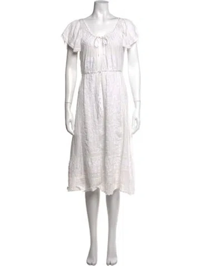 Pre-owned Loveshackfancy Floral Print Midi Length Dress In White