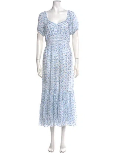 Pre-owned Loveshackfancy Floral Print Midi Length Dress In White