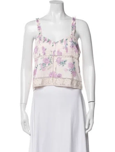 Pre-owned Loveshackfancy Floral Print Midi Length Dress In White