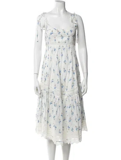 Pre-owned Loveshackfancy Floral Print Midi Length Dress In White
