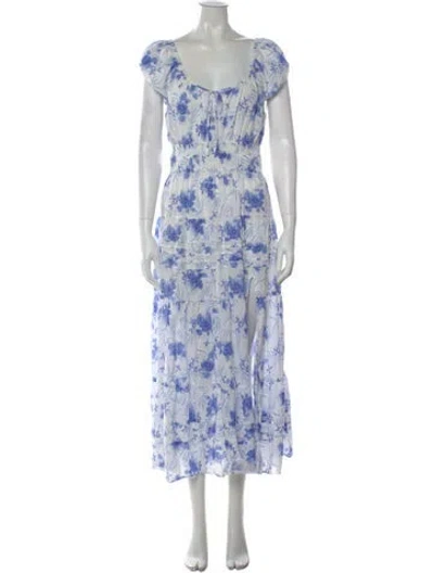 Pre-owned Loveshackfancy Floral Print Midi Length Dress In White