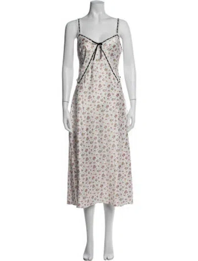 Pre-owned Loveshackfancy Floral Print Midi Length Dress In White
