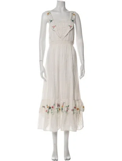 Pre-owned Loveshackfancy Floral Print Midi Length Dress In White