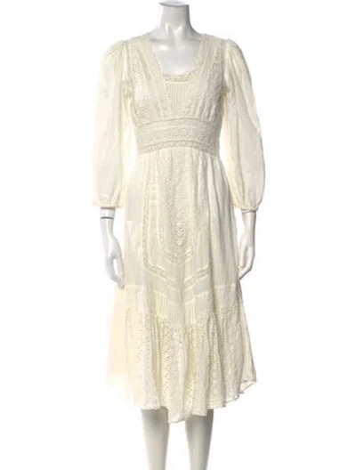 Pre-owned Loveshackfancy Floral Print Midi Length Dress In White