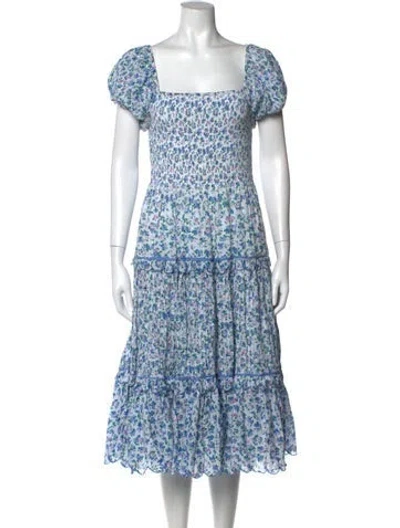 Pre-owned Loveshackfancy Floral Print Midi Length Dress In White