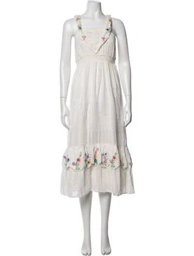Pre-owned Loveshackfancy Floral Print Midi Length Dress In White