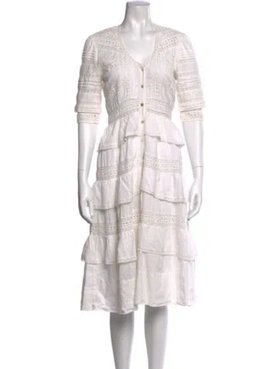 Pre-owned Loveshackfancy Floral Print Midi Length Dress In White