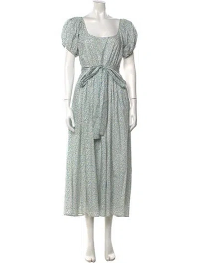 Pre-owned Loveshackfancy Floral Print Midi Length Dress In White