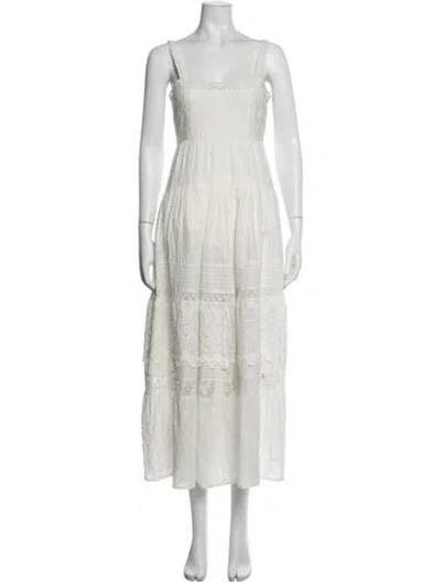 Pre-owned Loveshackfancy Floral Print Midi Length Dress In White