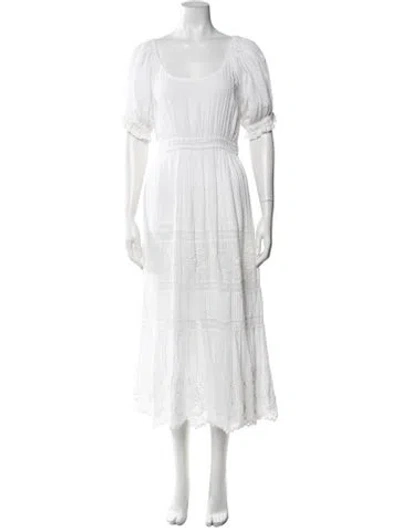 Pre-owned Loveshackfancy Floral Print Midi Length Dress In White