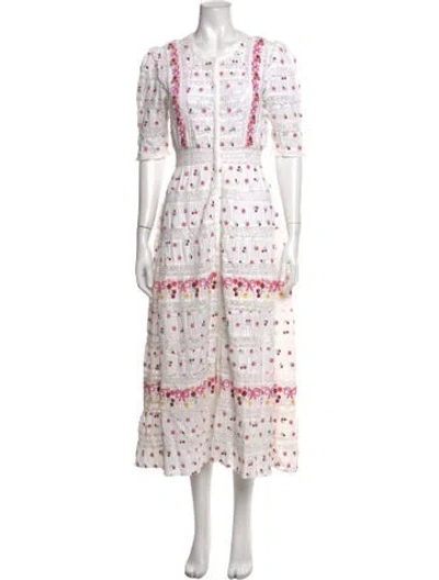 Pre-owned Loveshackfancy Floral Print Midi Length Dress In White