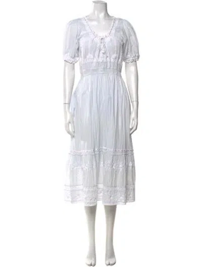 Pre-owned Loveshackfancy Floral Print Midi Length Dress In White