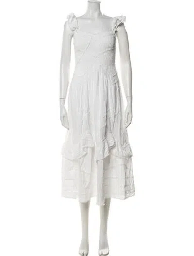 Pre-owned Loveshackfancy Floral Print Midi Length Dress In White