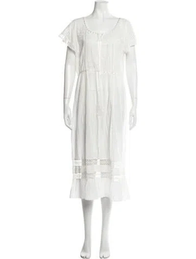 Pre-owned Loveshackfancy Floral Print Midi Length Dress In White