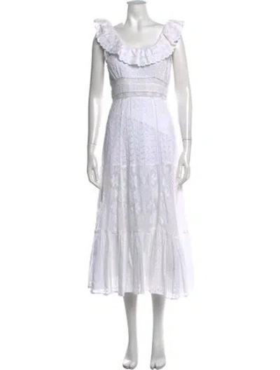 Pre-owned Loveshackfancy Floral Print Midi Length Dress In White