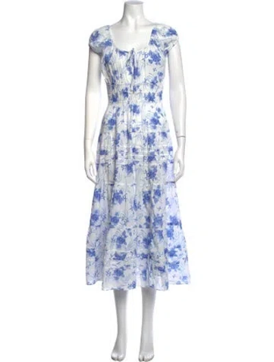 Pre-owned Loveshackfancy Floral Print Midi Length Dress In White
