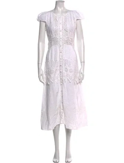 Pre-owned Loveshackfancy Floral Print Midi Length Dress In White