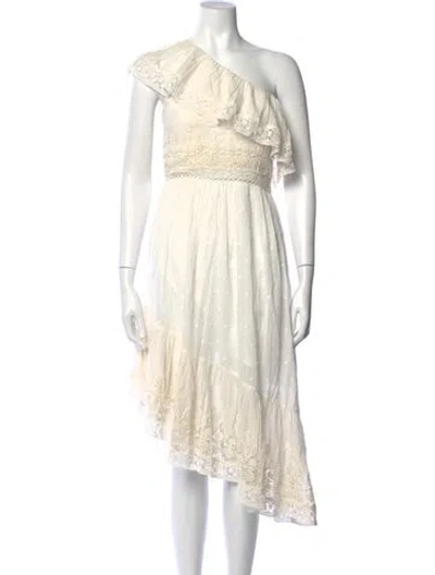 Pre-owned Loveshackfancy Floral Print Midi Length Dress In White
