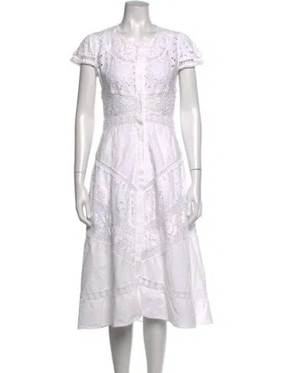 Pre-owned Loveshackfancy Floral Print Midi Length Dress In White