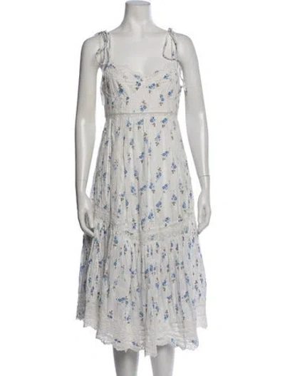 Pre-owned Loveshackfancy Floral Print Midi Length Dress In White