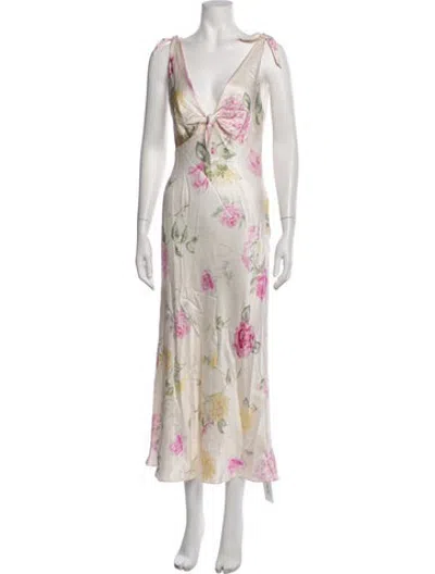 Pre-owned Loveshackfancy Floral Print Midi Length Dress In White