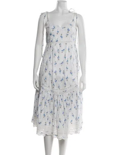 Pre-owned Loveshackfancy Floral Print Midi Length Dress In White
